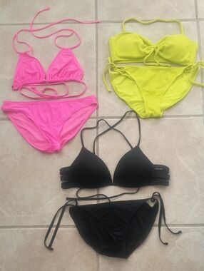 Time and Tru Neon Pink, Lime and Black Women's Bikini Set